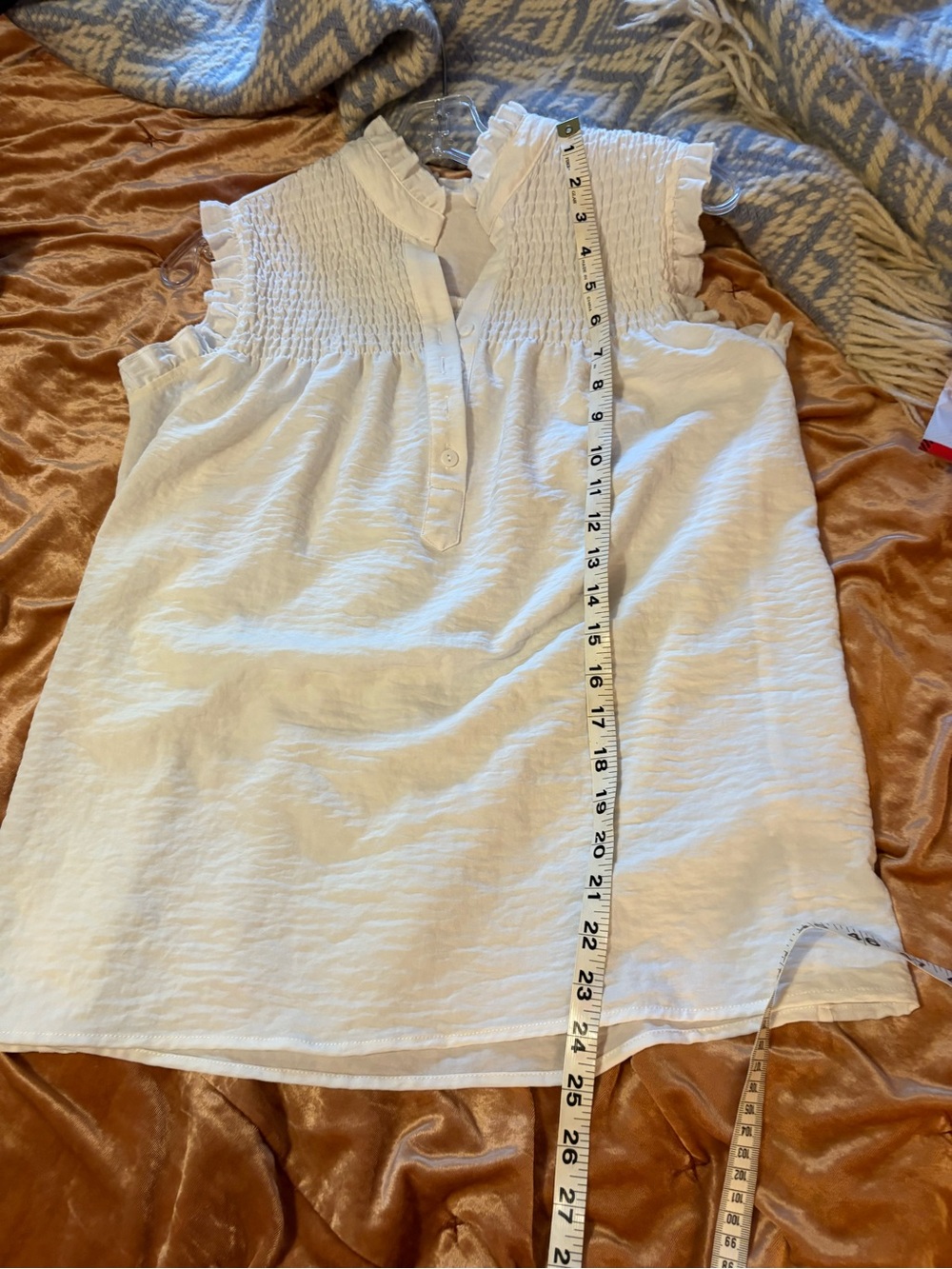 Amazon White Sleeveless Smocked Ruffle Yoke Top - Picture 3 of 5